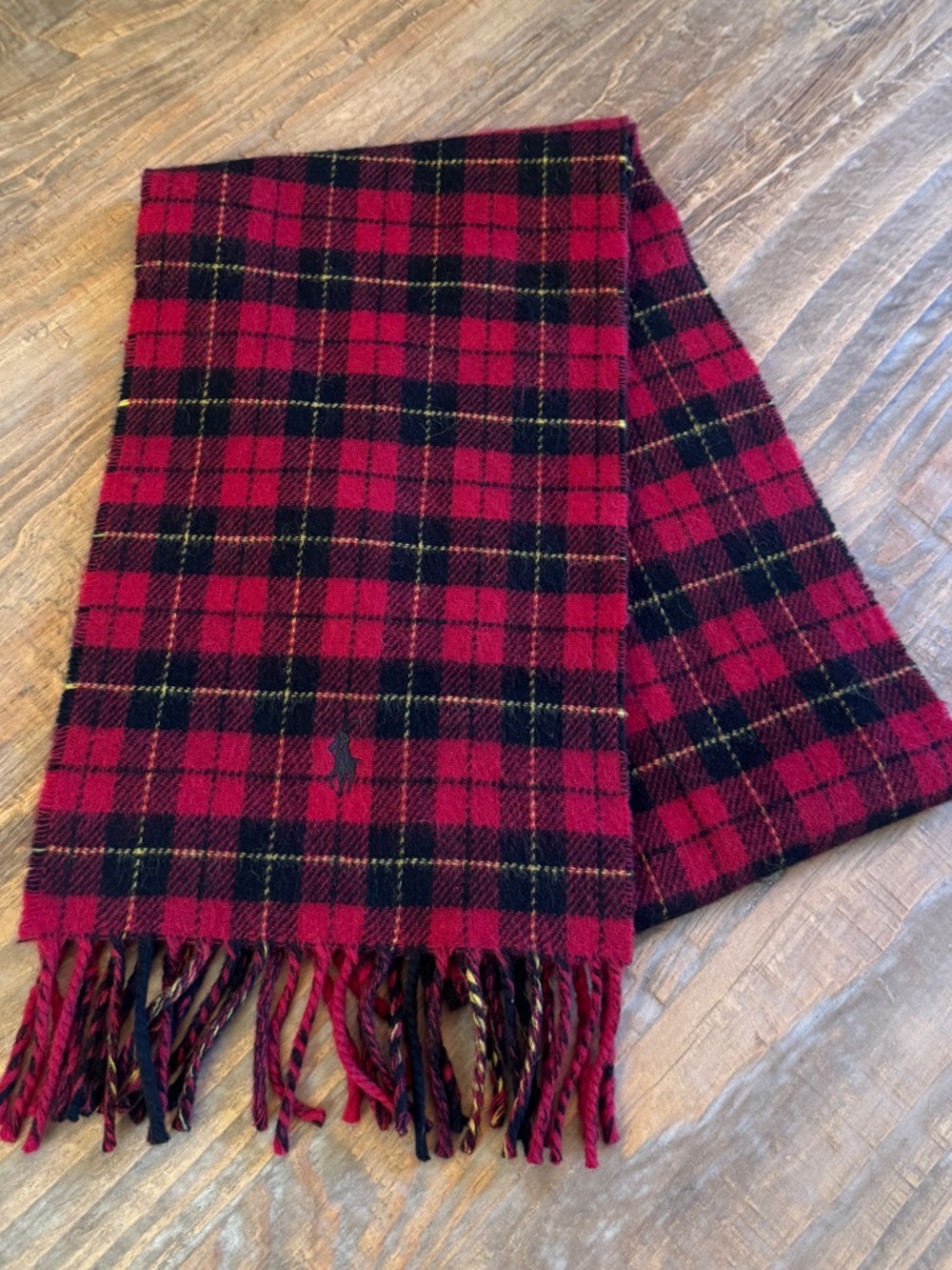 Polo Ralph Lauren Wool Tartan Plaid Scarf Red Black Yellow Made In Italy